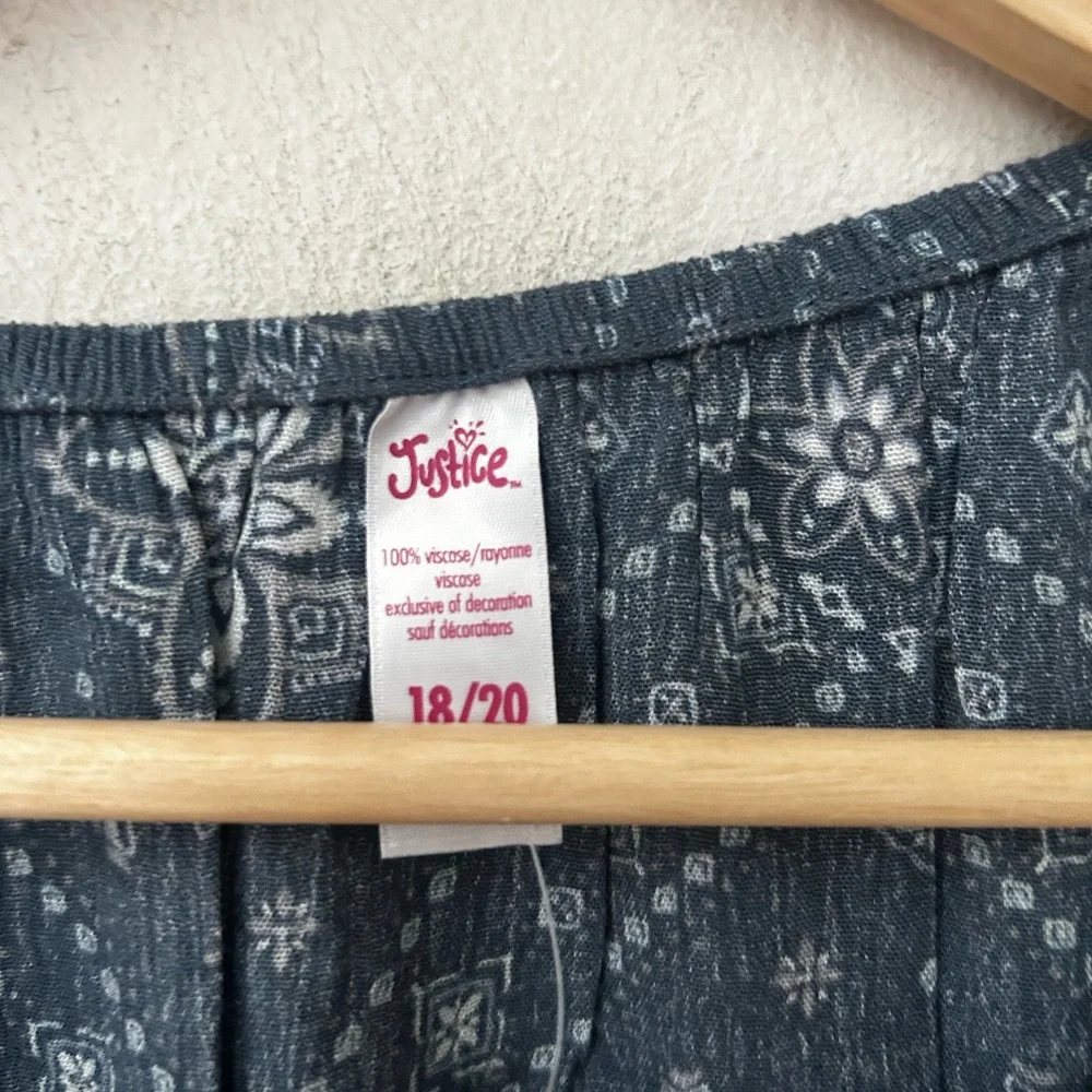 ⭐️ NEW Justice Girls 18/20 Dark Blue Patterned Boho Blouse